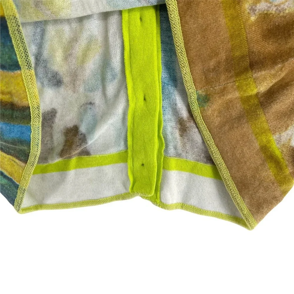 Luisa Cerano Watercolor Tye-Dye Bright Green V-neck Soft Cardigan Women's Size 6 - Picture 10 of 11